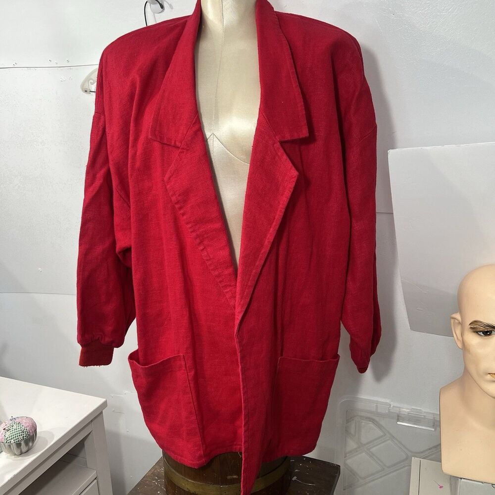 SK & Company Womens blazer jacket L Red 1980s oversized shoulder pads HONG KONG